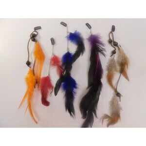 5 Asst Feather Hair Extensions Hippie Punk Bohemian Teens Rooster Tail Set